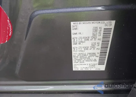 2019 Nissan Murano Sv from USA, damaged, VIN 5N1AZ2MSXKN137207